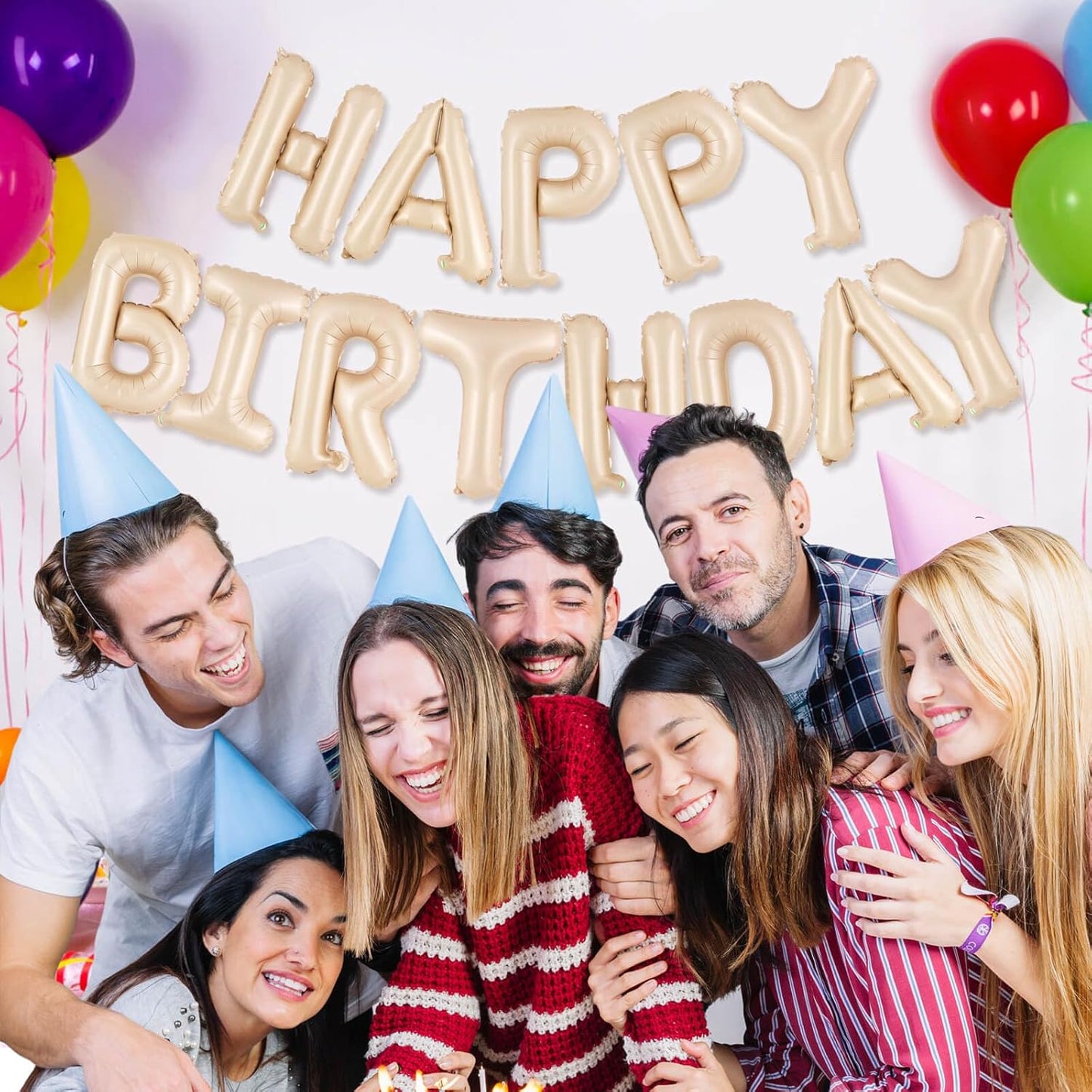 Happy Birthday Balloons Banner, Foil Balloon Personalized Name Letters Balloons Sign Birthday Party Decorations for Women Men Boys Girls Cream