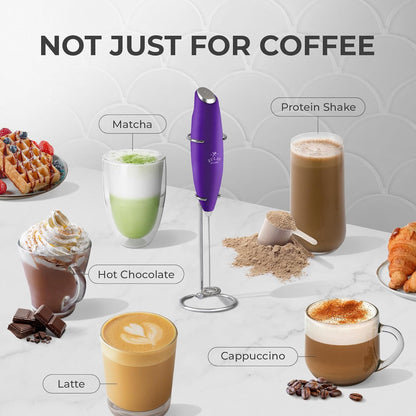 Zulay Kitchen Powerful Milk Frother Wand With Duracell Batteries - Ultra Fast Handheld Drink Mixer - Electric Whisk Foam Maker for Coffee, Lattes, Cappuccino & Matcha - Z1 Motor - Black - Colors C