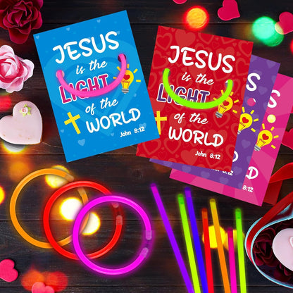 Haooryx Religious Glow Stick Bracelets Bulk - 36 Pack Lamp Bible Verse Glow Stick Bracelet with Gift Card Light up Toy for Kids VBS Sunday School Prizes Church Event Student Reward Birthday Party Gift