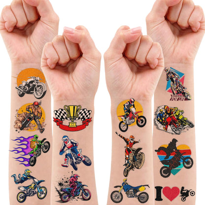 Dirt Bike Temporary Tattoos - 96 PCS (8 Sheets) Fake Tattoo Stickers for Boys & Girls | Motocross Themed Birthday Party Supplies, Favors, Decorations & Rewards