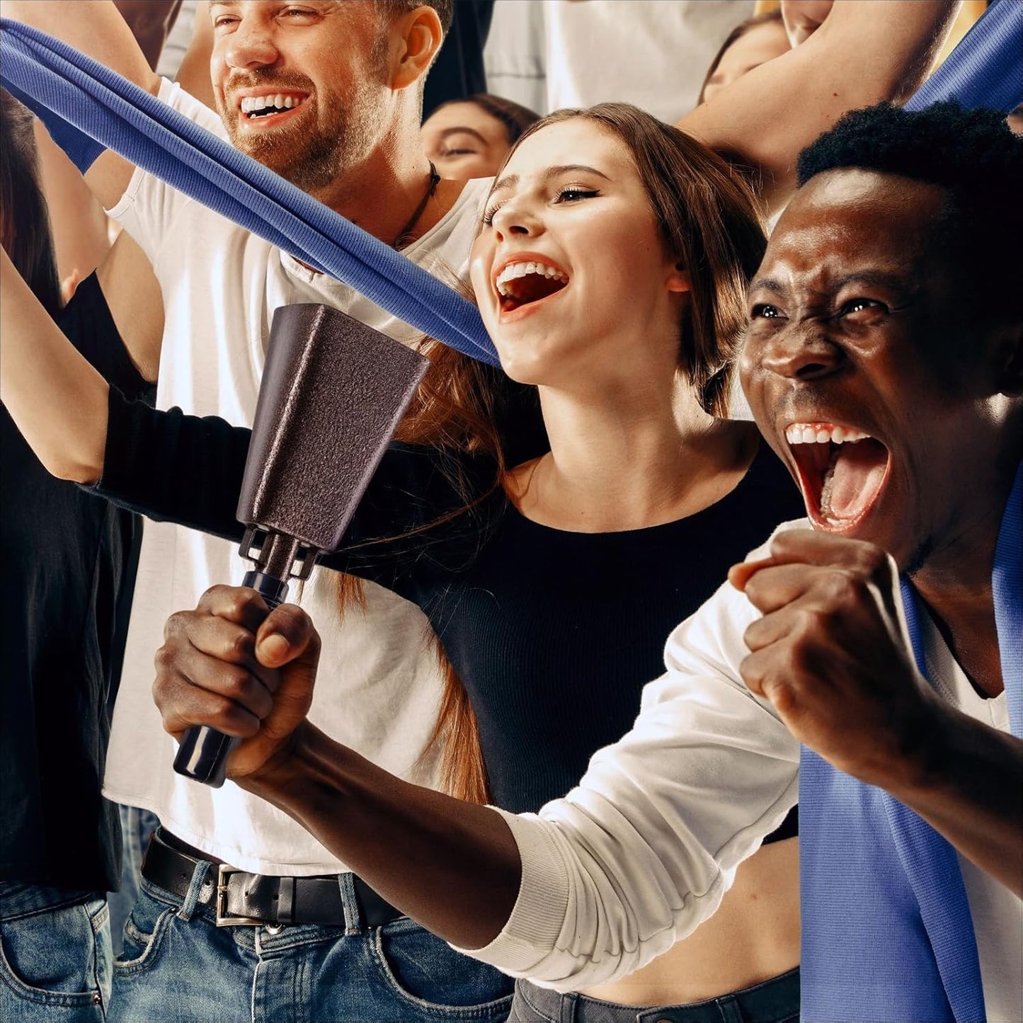 BLUE PANDA Cowbell Noise Maker - 9-Inch, Royal Blue, Pack of 2 - Metal Cowbell Instrument with Ergonomic Handle - Cheering Bell for Stadium Cheers & Celebratory Noise Maker