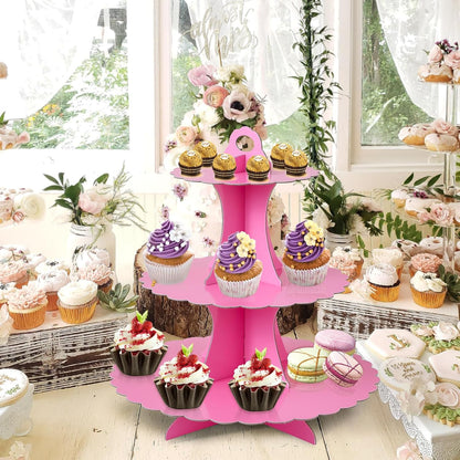 Soleebee 3-Tier Cupcake Stand, Cardboard Cupcake Tower, Dessert Cup Cake Stand Tower for Birthday Wedding Party Decoration, Cupcake Tier Stand 1 Set (Black)