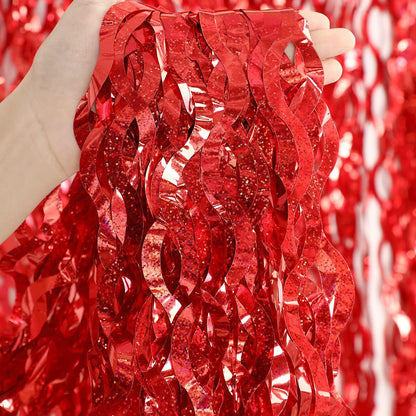 3 Pack Colorful Foil Fringe Curtain Backdrop - 6.6 x 3.3 ft Wavy Rainbow Tinsel Backdrop Curtain Metallic Streamers Iridescent Holiday Photo Booth Party Decorations
