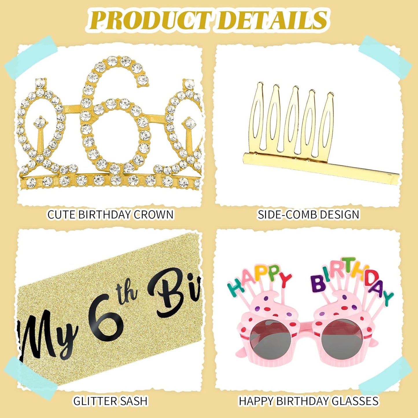YARIEW 3rd Birthday Decorations, 3rd Glitter Purple Sash and Crown Kit with Happy Birthday Sunglasses, Tiara Princess Crown and Sash Party Outfit Accessory