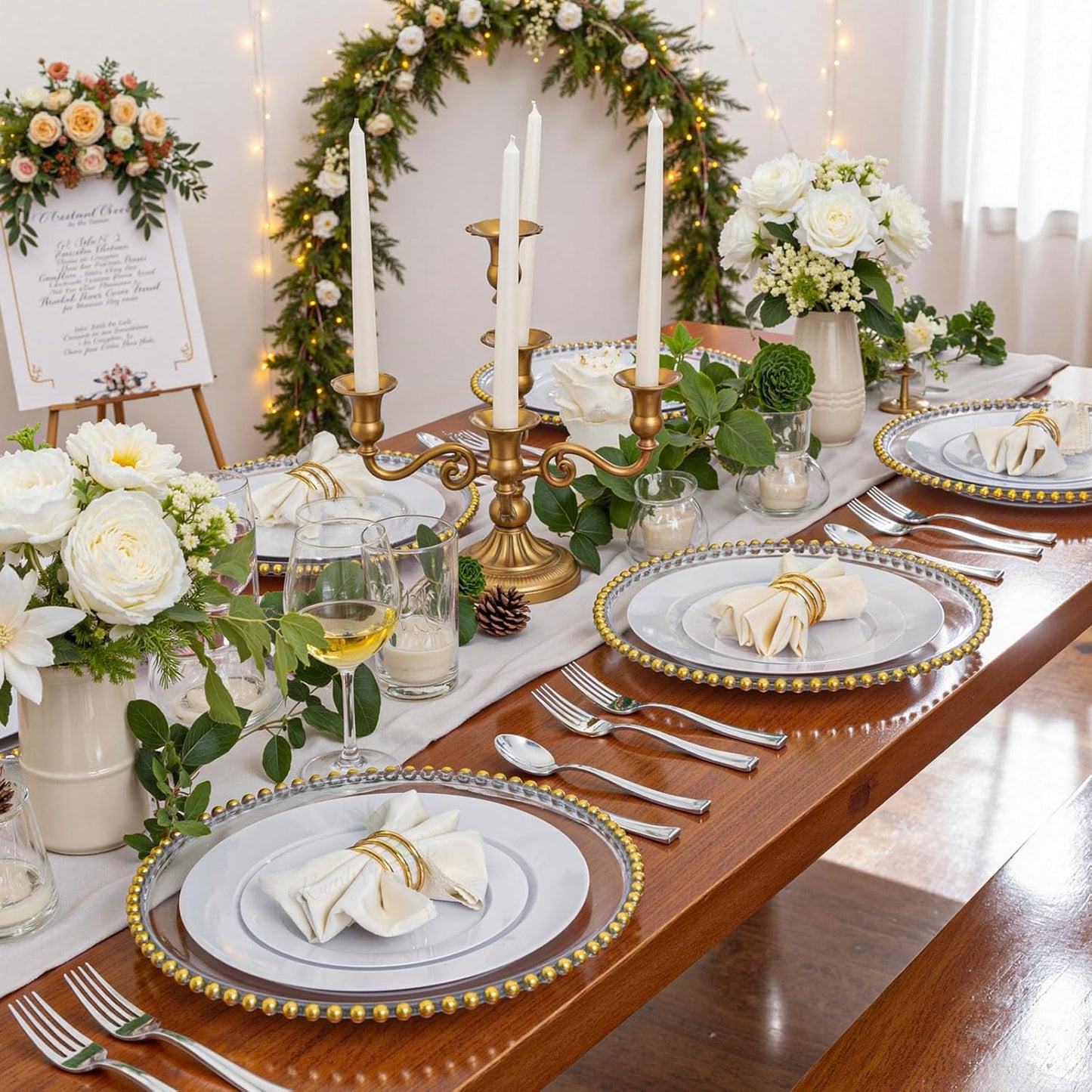WDF300 Pieces Gold Plastic Silverware - Heavy Duty Disposable Cutlery Set Plastic Gold Silverware Set Includes 100 Forks, 100 Spoons, 100 Knives for Party Baby Shower Wedding Spring