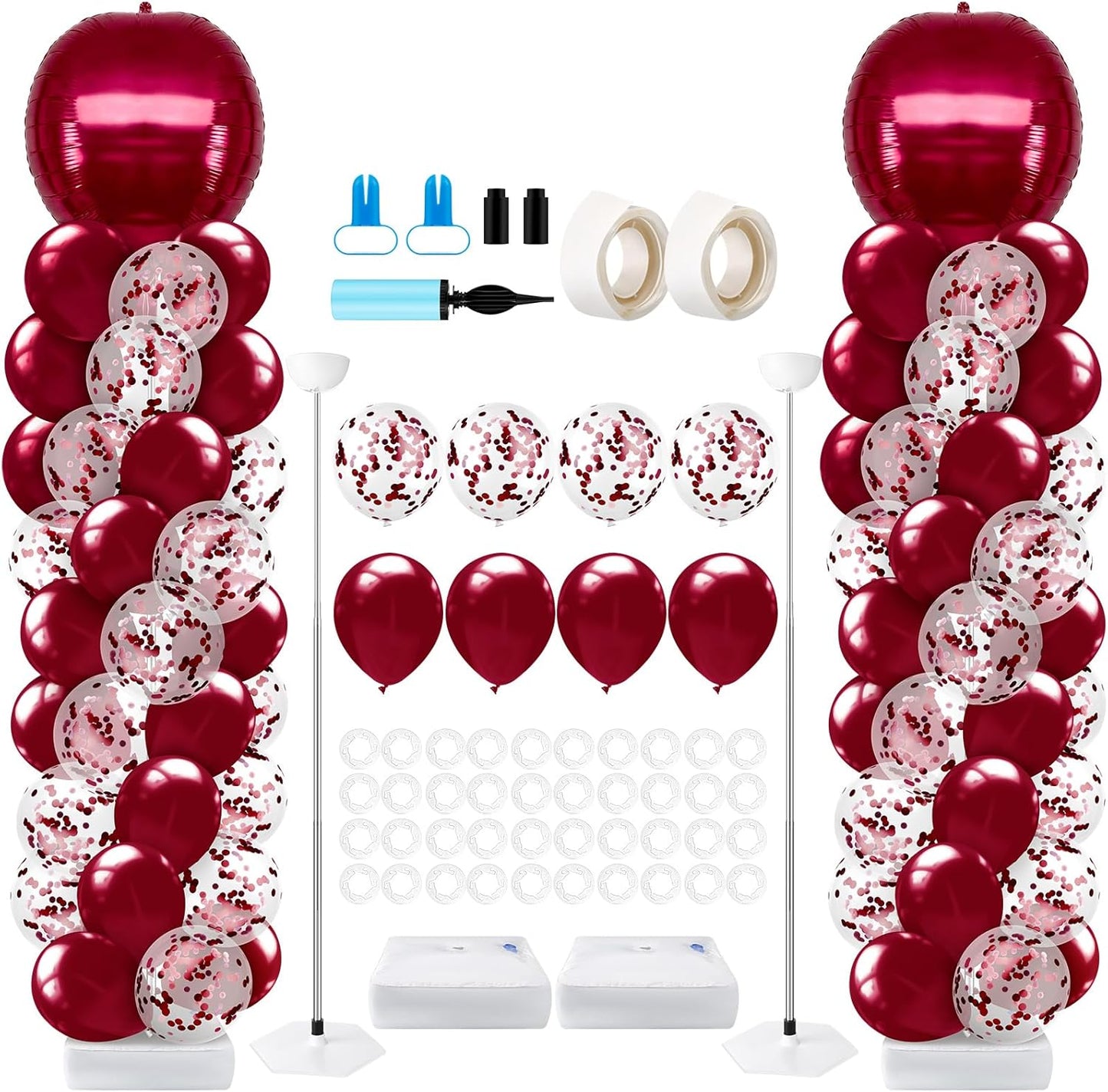 2 Sets Blue and Black White Graduation Balloon Column Stand Kit for Class of 2026, Adjustable Floor Balloon Arch Tower with Foil & Latex Balloons, DIY Decor for Grad Ceremony Backdrop