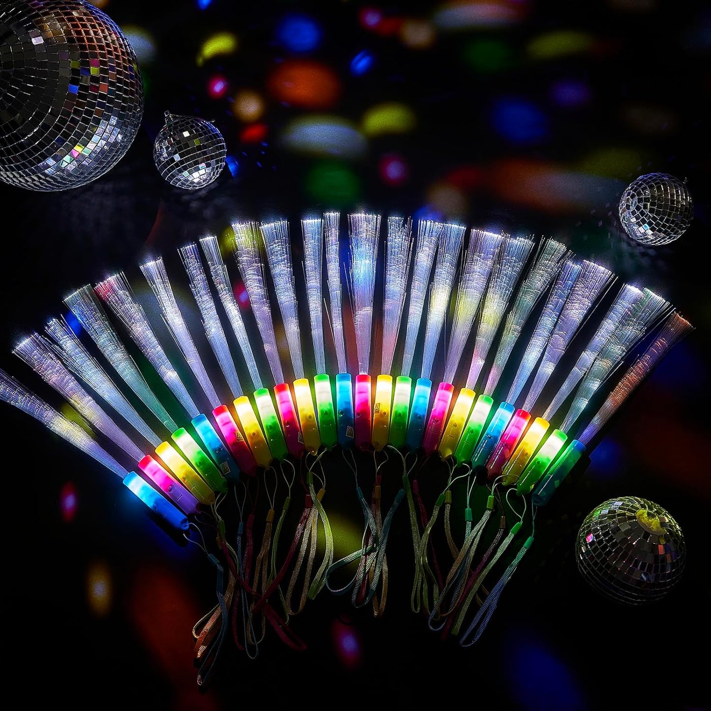 Skylety 36 Pcs Fiber Optic Wand, LED Fiber Optic Wand with 3 Light Modes, Glow Fibers Optics Sticks for Wedding Neon Party, New Year Party Favors, Bar Dj, Valentine's Day(Bright Color)