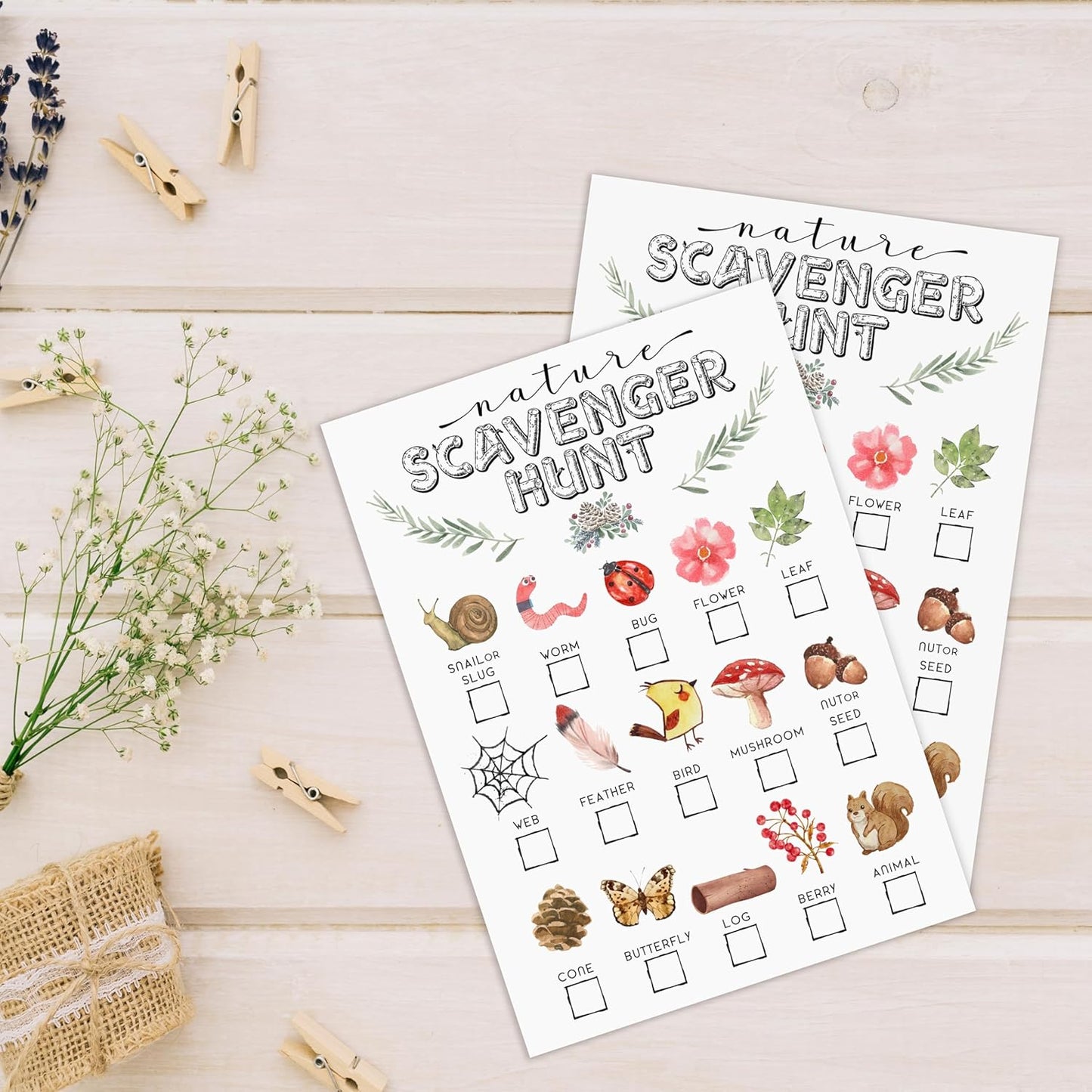 30Pcs Nature Scavenger Hunt Cards, Scavenger Hunt Cards Road Trip and Travel Activities, Spring Summer Holiday Party Supplies, Camping Games Outdoor Indoor Seek Activity-A03