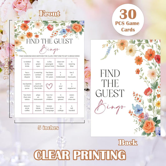 Wildflower Bridal Shower Games, Boho Flowers Bridal Shower Bingo Game with Blank Squares for 30 Guests with Game Cards, Bridal Shower Decor, Wedding Decorations Supplies (15)