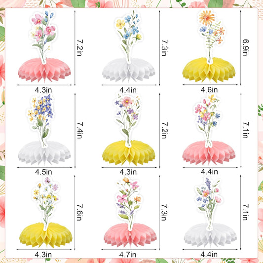 9 PCS Floral Honeycomb Centerpieces Spring Flower Theme Table Centerpiece 3D Wildflower Birthday Table Decorations for Spring Floral Theme Girls Baby Shower Wedding Birthday Party Decoration