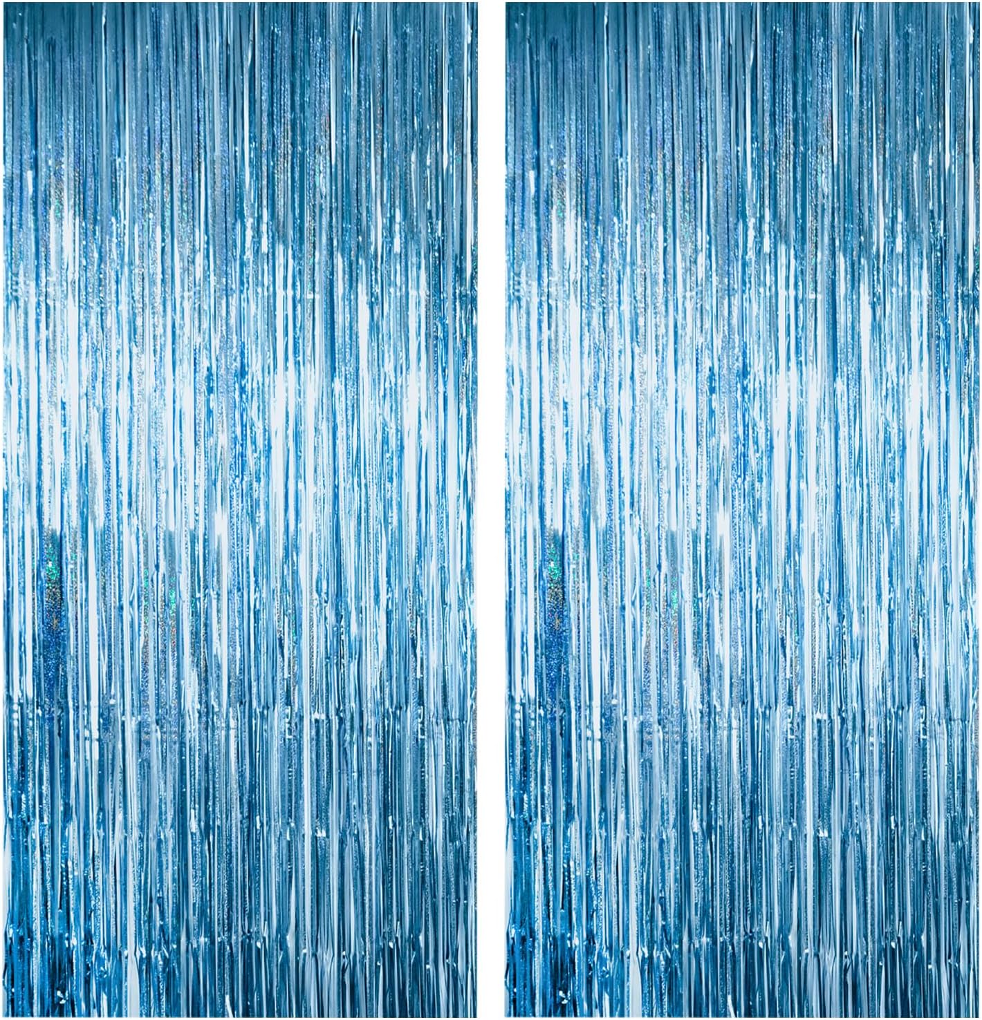 2 Pack Shiny Silver Tinsel Foil Fringe Curtains, 3.3ft x 6.6ft Iridescent Streamers Party Photo Backdrop for Birthday, Wedding, Engagement, Bachelorette Party Decoration
