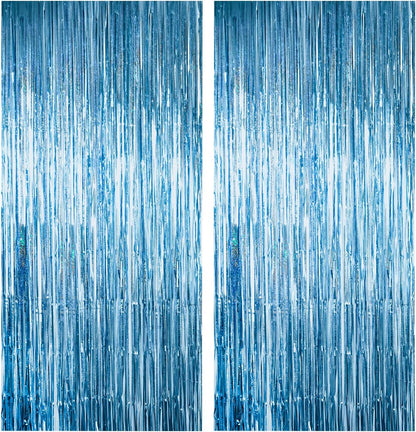 2 Pack Shiny Silver Tinsel Foil Fringe Curtains, 3.3ft x 6.6ft Iridescent Streamers Party Photo Backdrop for Birthday, Wedding, Engagement, Bachelorette Party Decoration