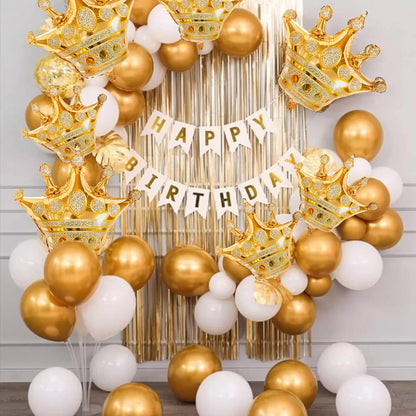 HILAVO Crown Balloons, Large Gold Foil Crown Balloons Gold Crowns Decoration for King and Queen Party Royalty Birthday Wedding Party Baby Shower Decorations Supplies