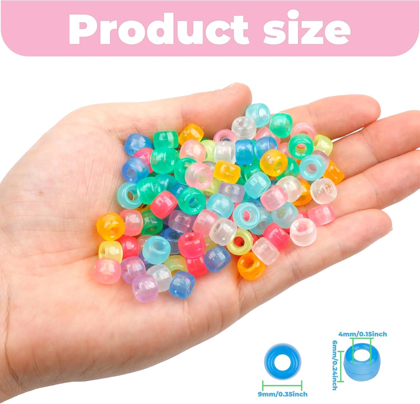 1000Pcs Glow in The Dark Pony Beads 9mm Plastic Kandi Beads Bulk for Friendship Bracelet Necklace Craft Jewelry Making Beads for Hair Braids 9 Color