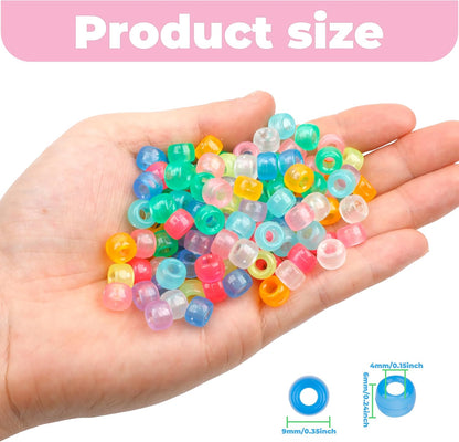 1000Pcs Glow in The Dark Pony Beads 9mm Plastic Kandi Beads Bulk for Friendship Bracelet Necklace Craft Jewelry Making Beads for Hair Braids 9 Color