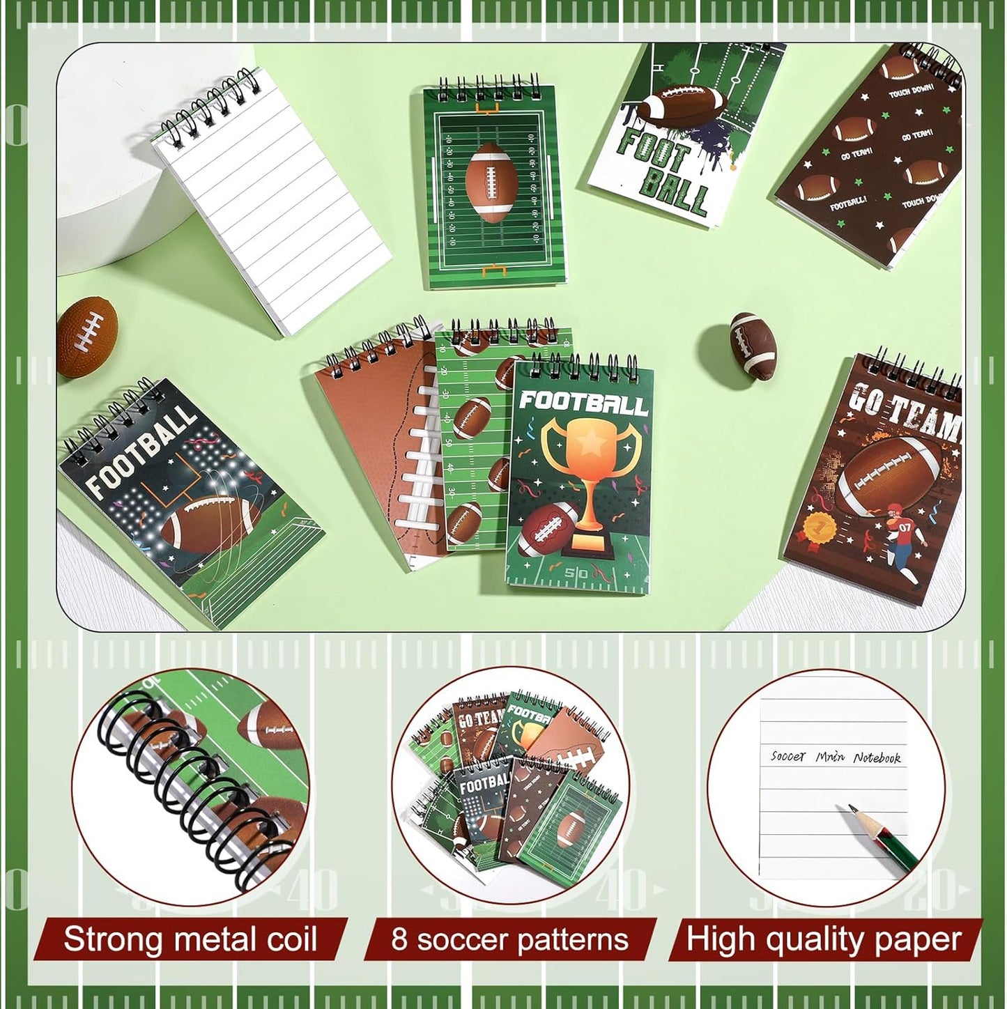 Maxdot 24 Pcs Football Mini Notepads Sports Party Favors for Gifts Spiral Mini Journal Notebooks Goodie Bag Stuffers for Teacher Reward Birthday Party Supplies