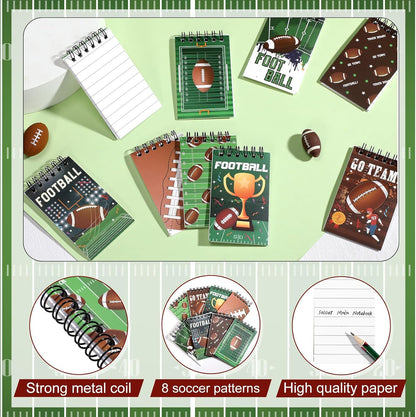 Maxdot 24 Pcs Football Mini Notepads Sports Party Favors for Gifts Spiral Mini Journal Notebooks Goodie Bag Stuffers for Teacher Reward Birthday Party Supplies