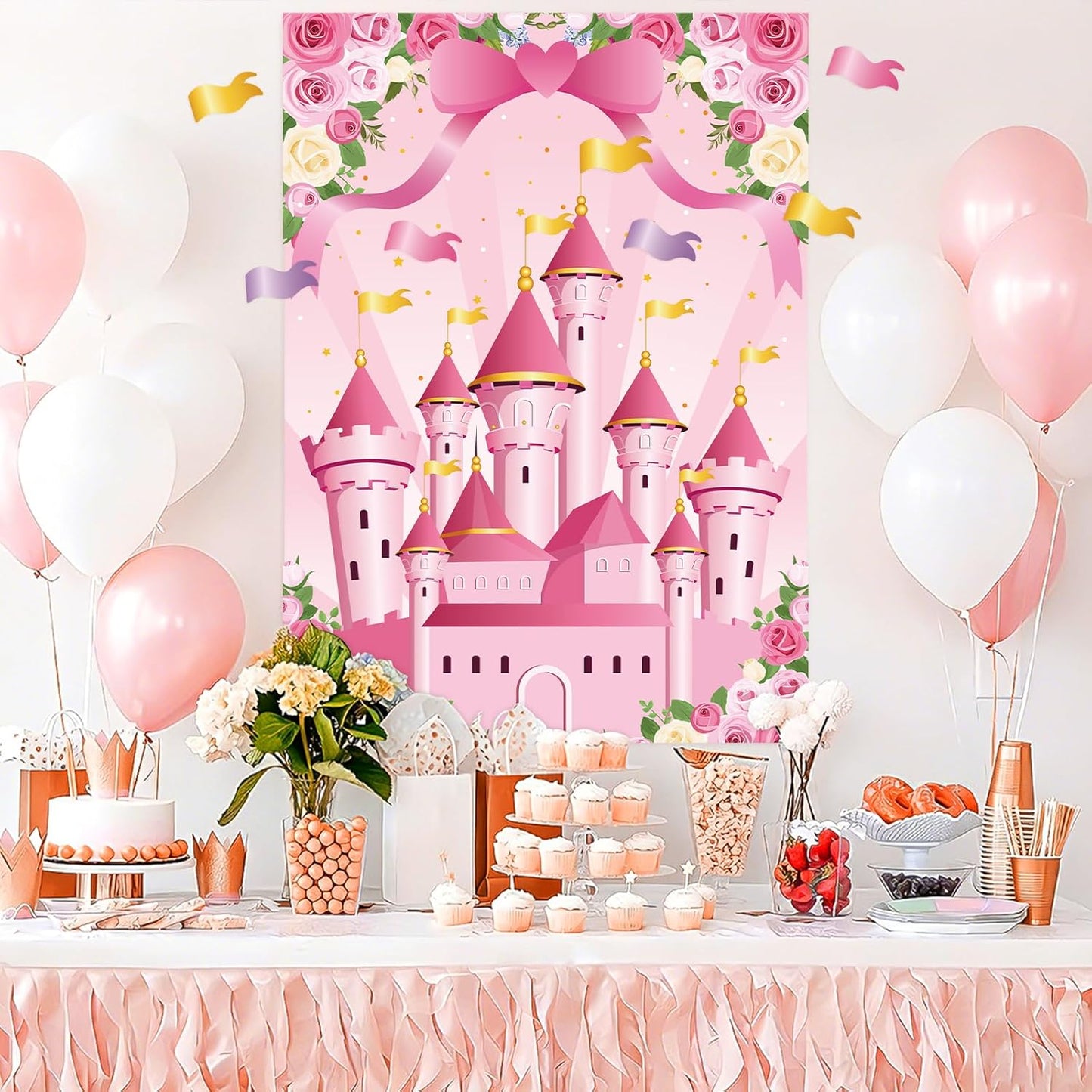 Pin The Crown on The Princess Party Games for Girls Princess Birthday Party with 24 Pcs Crowns, Large Princess Poster for Kids Girls Princess Birthday Party Princess Tea Party Decorations