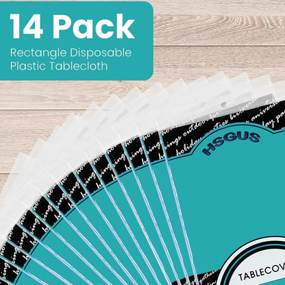 14 Pack Black 54 x 108 in. Rectangle Disposable Plastic Tablecloths - Smooth Decorative Covers for Parties, Weddings