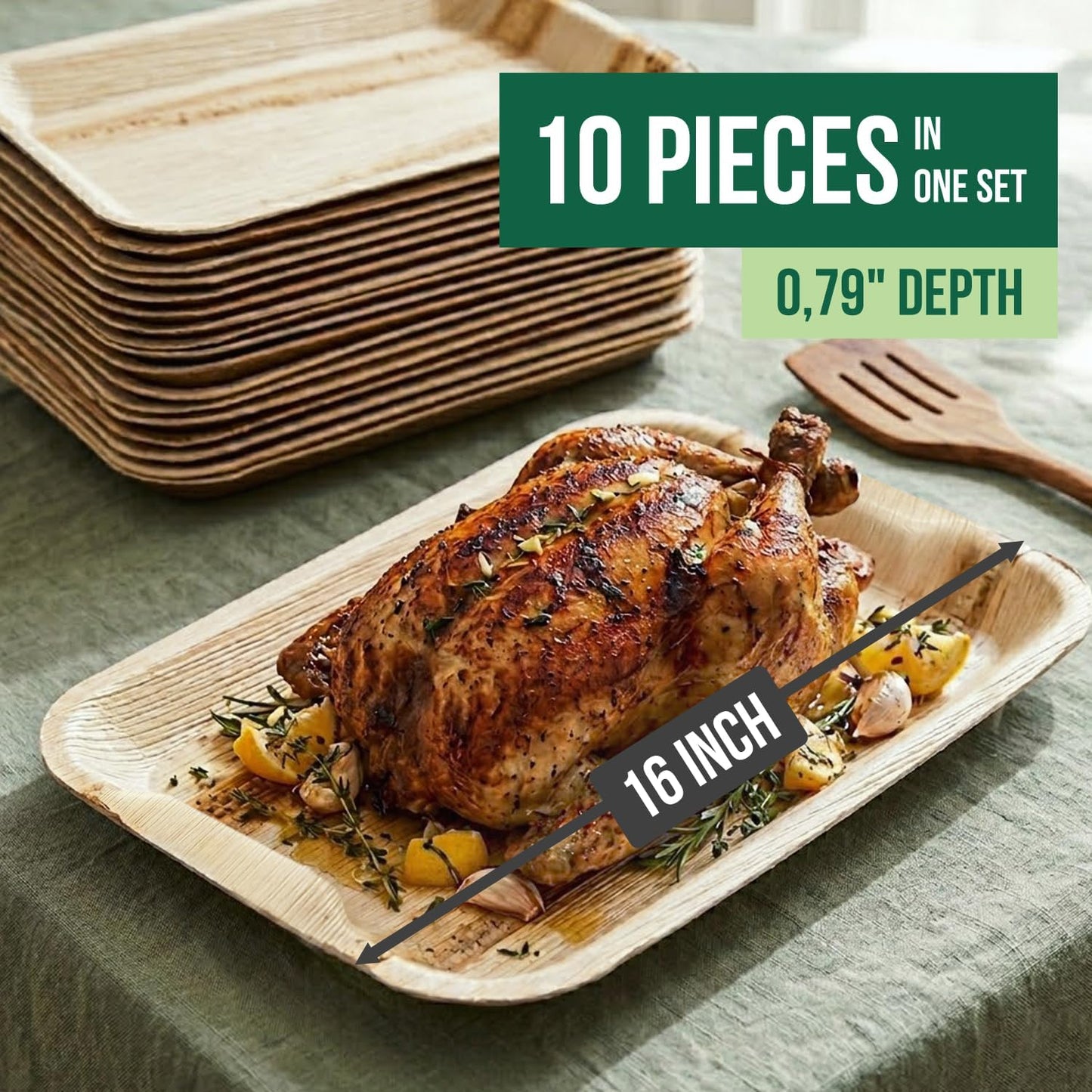 Palm Leaf Trays Disposable Bamboo Like Serving Platters 14" x 10" - Heavy Duty Charcuterie Boards Eco-Friendly Dinnerware for Parties, Weddings, Catering, Events (10 Pack)