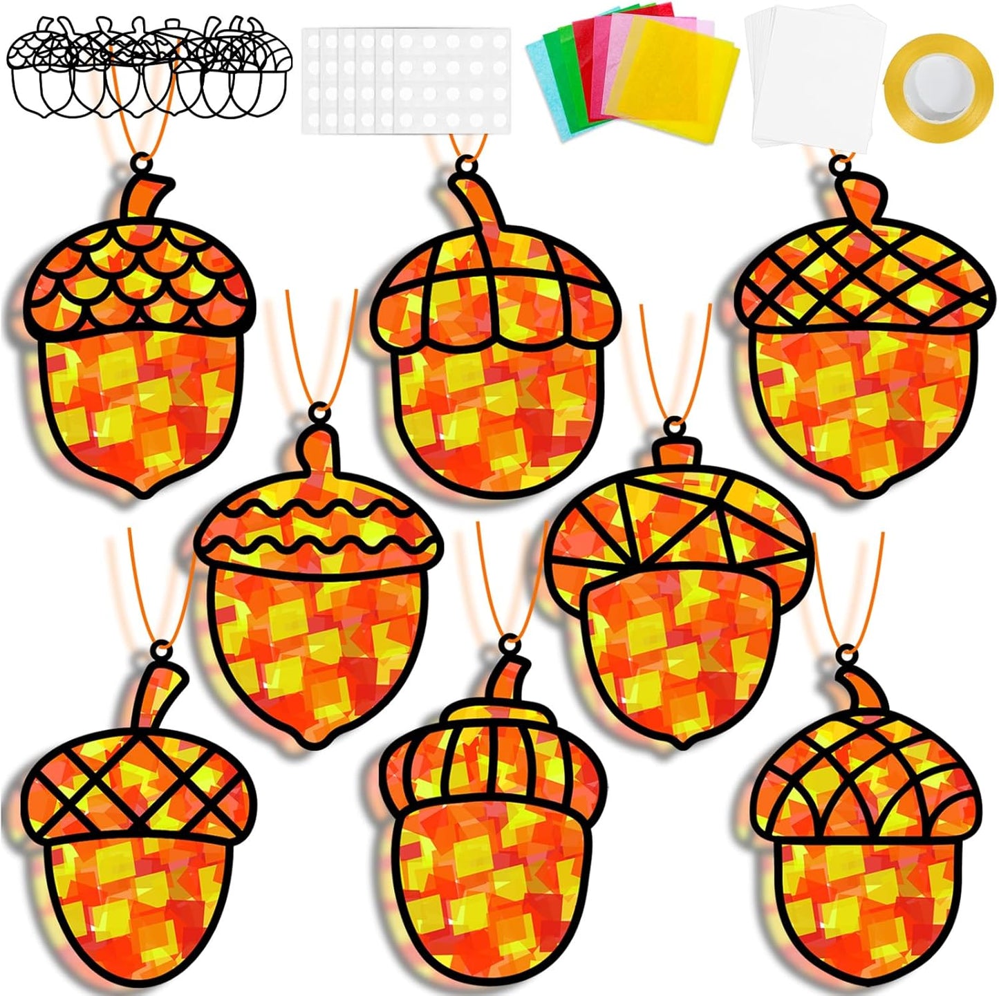 QOUBAI 32 Sets Stars Suncatchers Craft Back to School DIY Stained Glass Window Patriotic 4th of July Paper Craft Home School Classroom Decor Kid Birthday Gift Creative Art Activity Game - Colors A