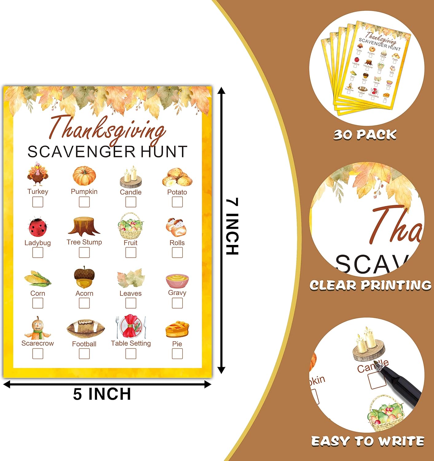 Thanksgiving Scavenger Treasure Hunt Game- Fall Pumpkin Party Games Cards, Autumn Activities for Adults, Thanksgiving Party Supplies Decorations(30 Pack)-02