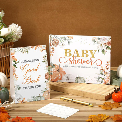 Fuyoooo 27 Pcs Safari Animal Baby Shower Guest Book Set Baby Shower Sign in Guest Floral Book Place Table Cards with Gold Pen Adhesive Photo Corner for Birthday Party