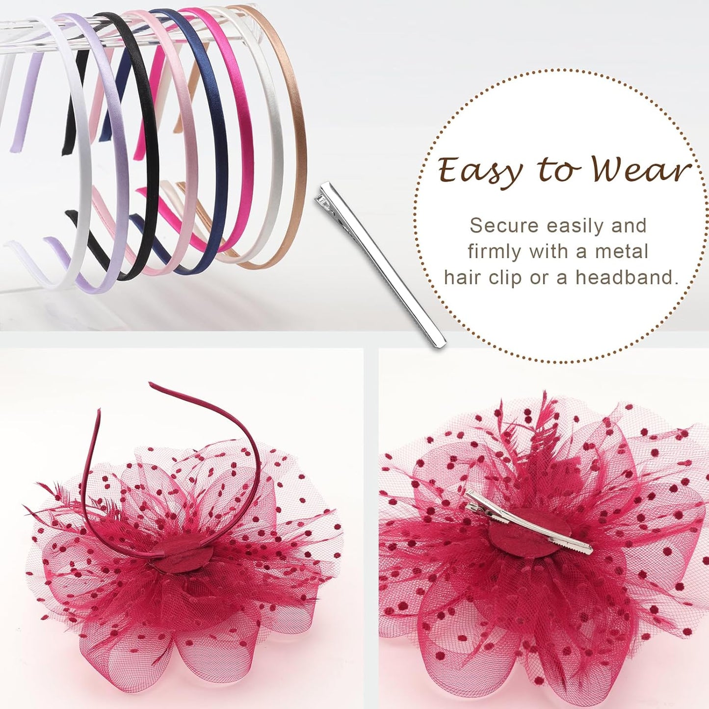 DRESHOW Fascinators Hat Flower Mesh Ribbons Feathers on a Headband and a Clip Tea Party Headwear for Girls and Women - Colors B