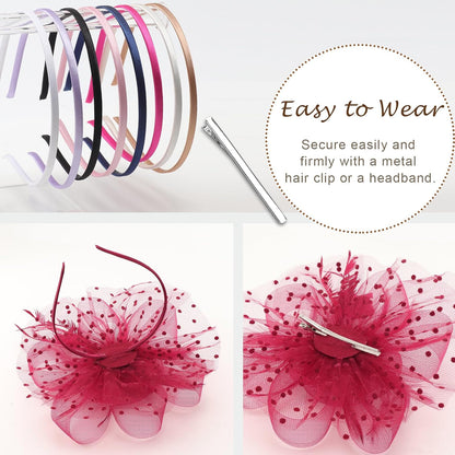 DRESHOW Fascinators Hat Flower Mesh Ribbons Feathers on a Headband and a Clip Tea Party Headwear for Girls and Women - Colors B