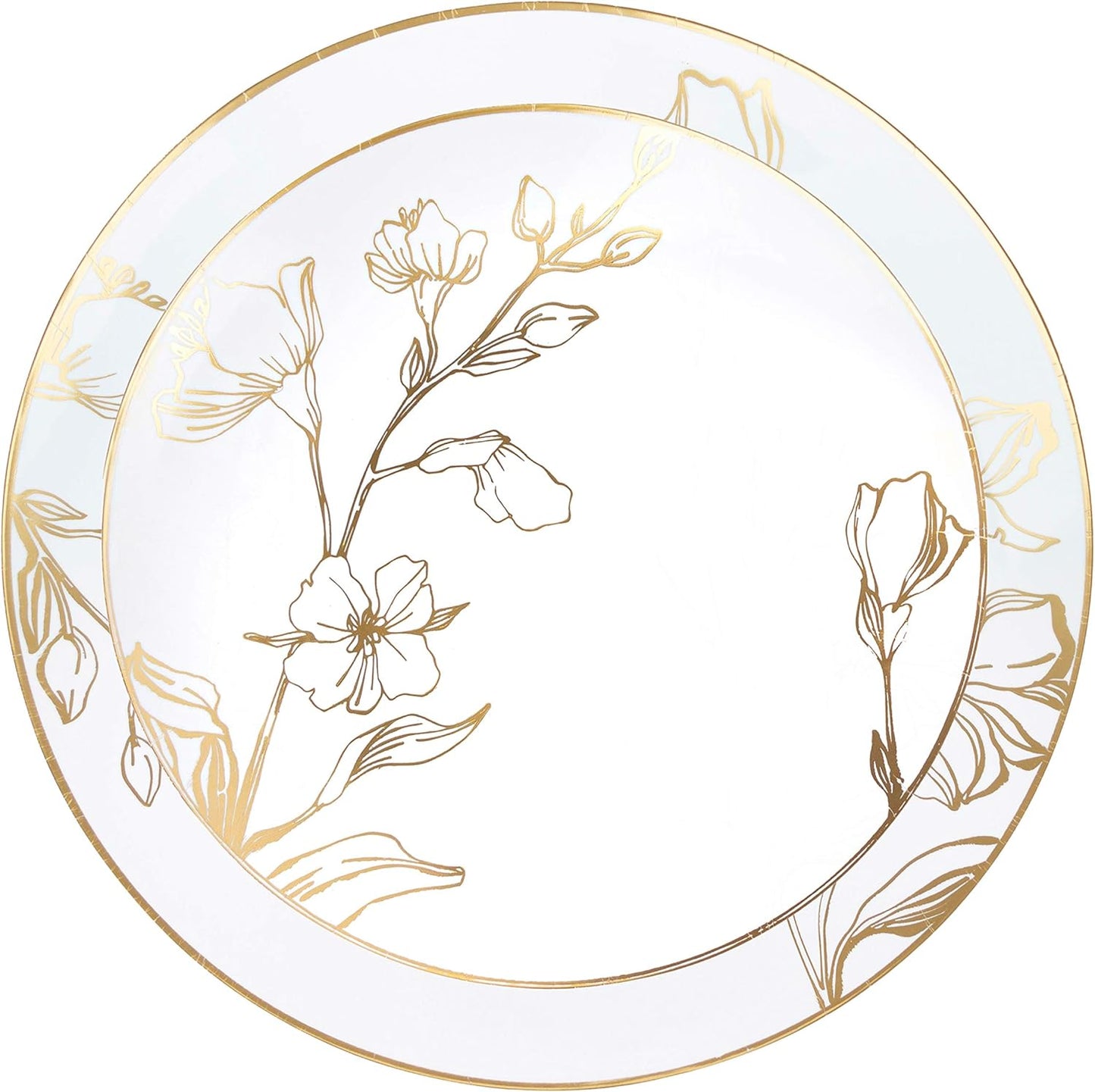 PLASTICPRO [16 OZ 20 Count] White Plastic Floral Design Party Soup bowls With Gold Rim Premium heavyweight Elegant Disposable Tableware Dishes