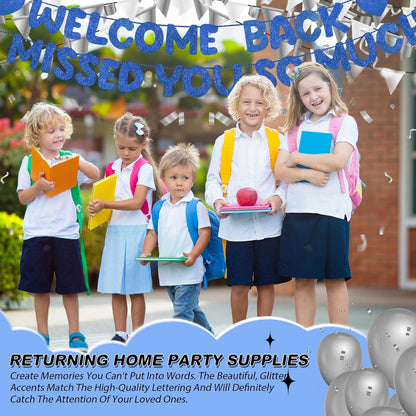 Fulmoon Pre Strung Welcome Back We Missed You So Much Banner, NO DIY, Glitter Welcome Home Celebration Decorations Family Gathering, Back to School, Military Homecoming Decoration(Dark Blue)