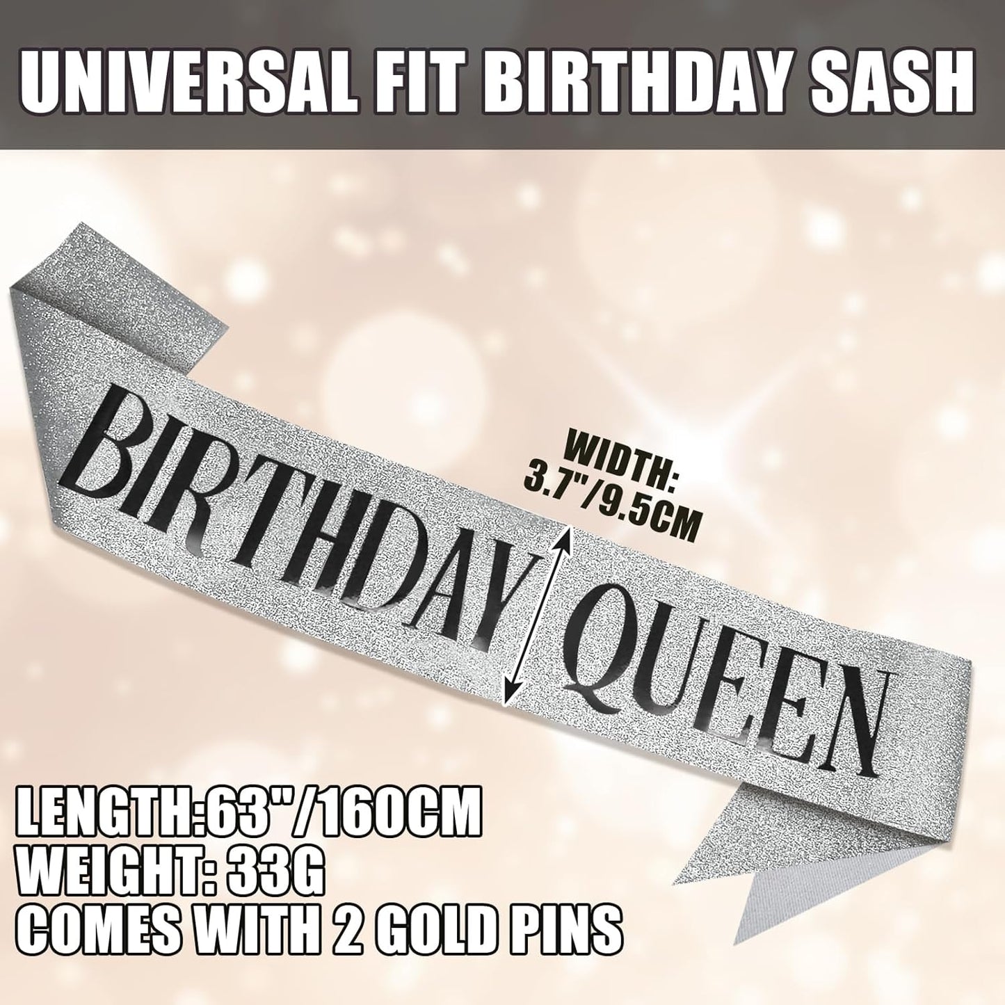 RUDONG M Birthday Queen Sash Glitter - Gold Birthday Sash for Women & Girls | Sweet 16/18th/21st/30th/40th/50th/60th/70th, All-Age Celebration Party Decor