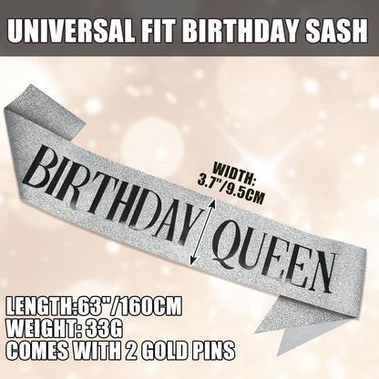 RUDONG M Birthday Queen Sash Glitter - Gold Birthday Sash for Women & Girls | Sweet 16/18th/21st/30th/40th/50th/60th/70th, All-Age Celebration Party Decor