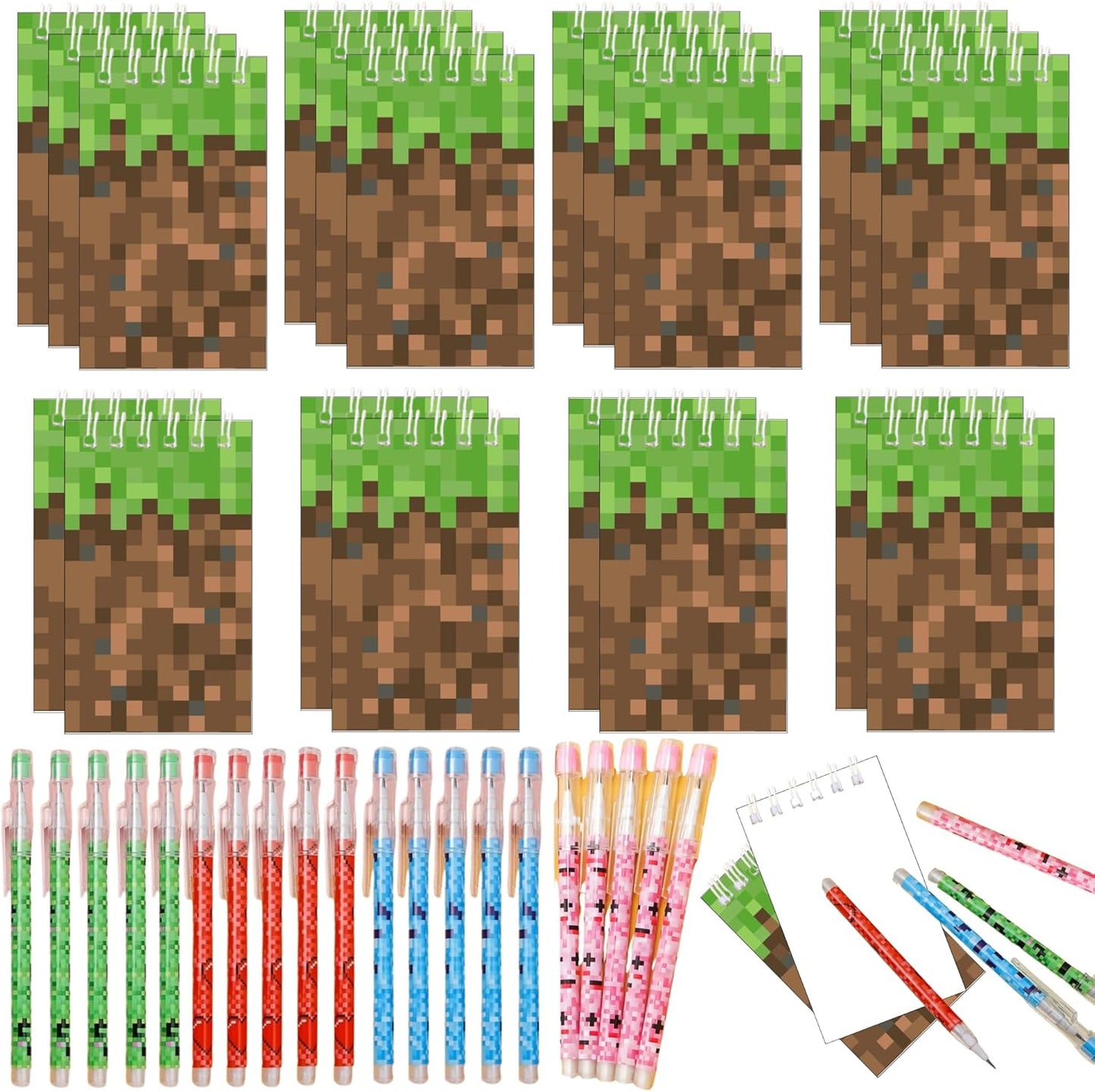 40 PCS Pixel Theme Party Favors | Mini Party Supplies 20 Pencils & 20 Miner Theme Notepads | Birthday Pixel Goodie Bag Favors | Decorations