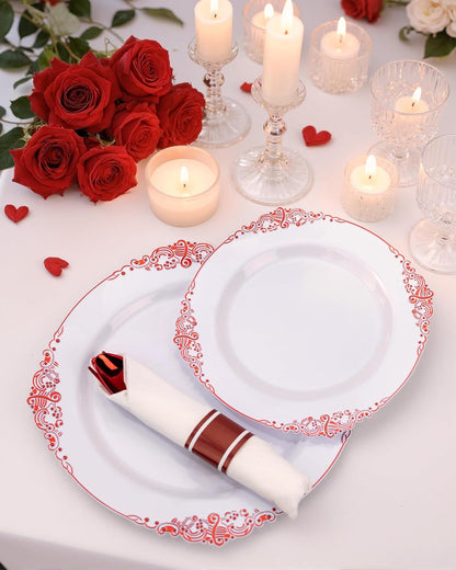 Nervure 350PCS Gold Plastic Plates - Gold Plastic Dinnerware Sets for 50 Guests - 100 Disposable Plates, 150 Silverware, 50 Cups, 50 Napkins for Wedding & Party & Mothers Day