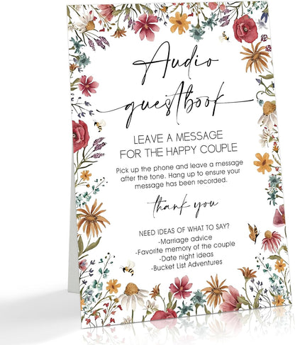 Wild Flower Audio Guest Book Sign, Baby in Bloom Love is in Bloom Decorations, Bridal Shower Baby Shower Wedding Signs for Reception, Floral Party Table Decor, 8 x 11 Inch