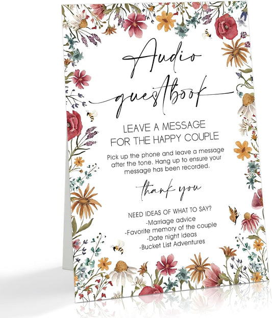 Wild Flower Audio Guest Book Sign, Baby in Bloom Love is in Bloom Decorations, Bridal Shower Baby Shower Wedding Signs for Reception, Floral Party Table Decor, 8 x 11 Inch