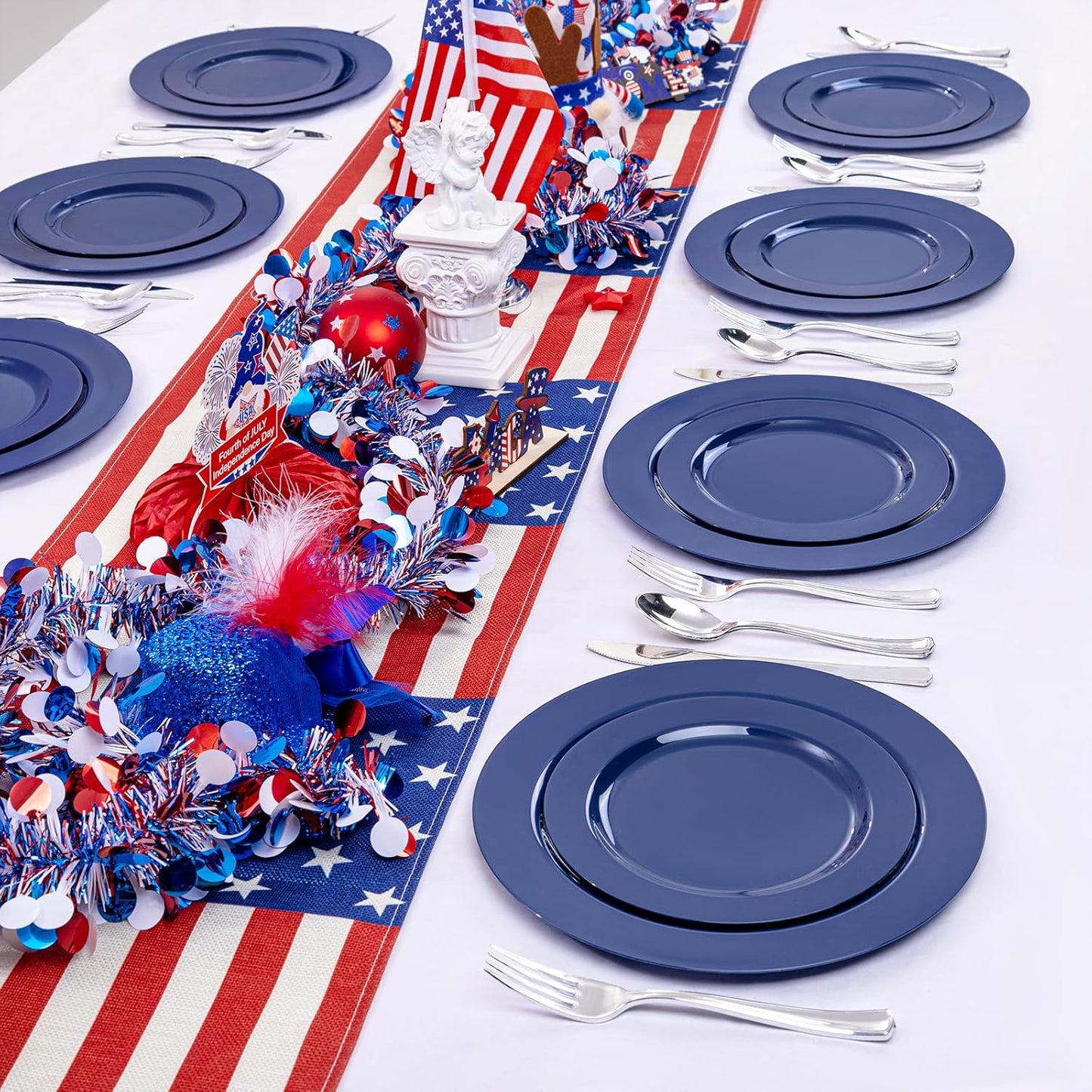 FLOWERCAT 60PCS White Plastic Plates - Heavy Duty White Disposable Plates for Mother's Day/Birthday Party/Wedding -serve for 30 guests Include 30PCS 10.25" & 30PCS 7.5" Plates for Party