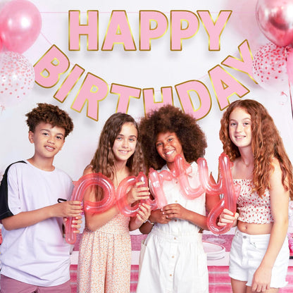 Happy Birthday Banner - 9ft Pre-Strung Happy Birthday Sign for Women, Men, Girls, Boys - No DIY Birthday Decorations & Party Supplies(Macaron)
