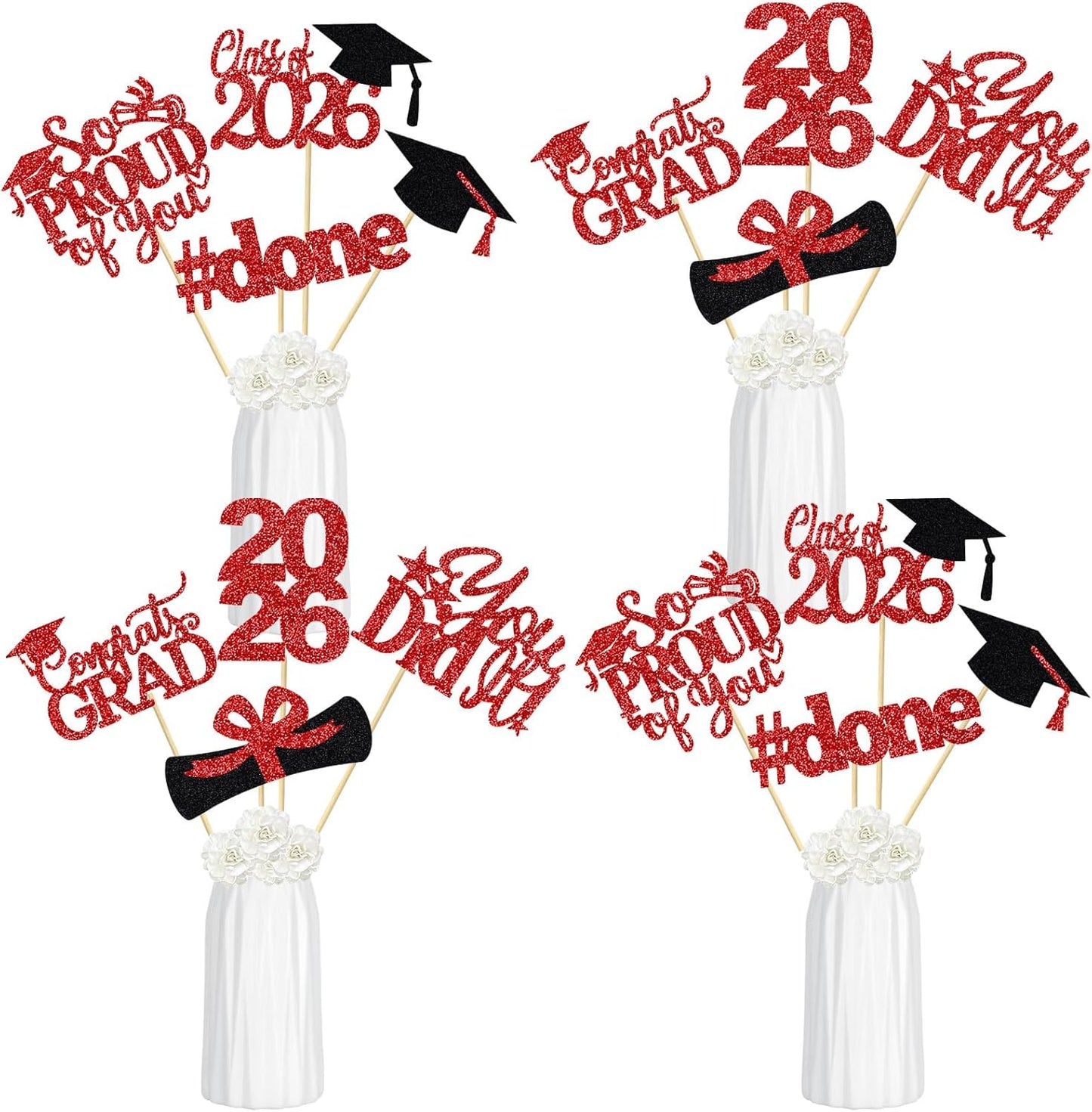 24Pcs 2026 Graduation Table Centerpieces Gold, Graduation Centerpieces for Tables 2026 Gold Class of 2026 Graduation Centerpiece Sticks for 2026 Graduation Party Table Decorations Gold