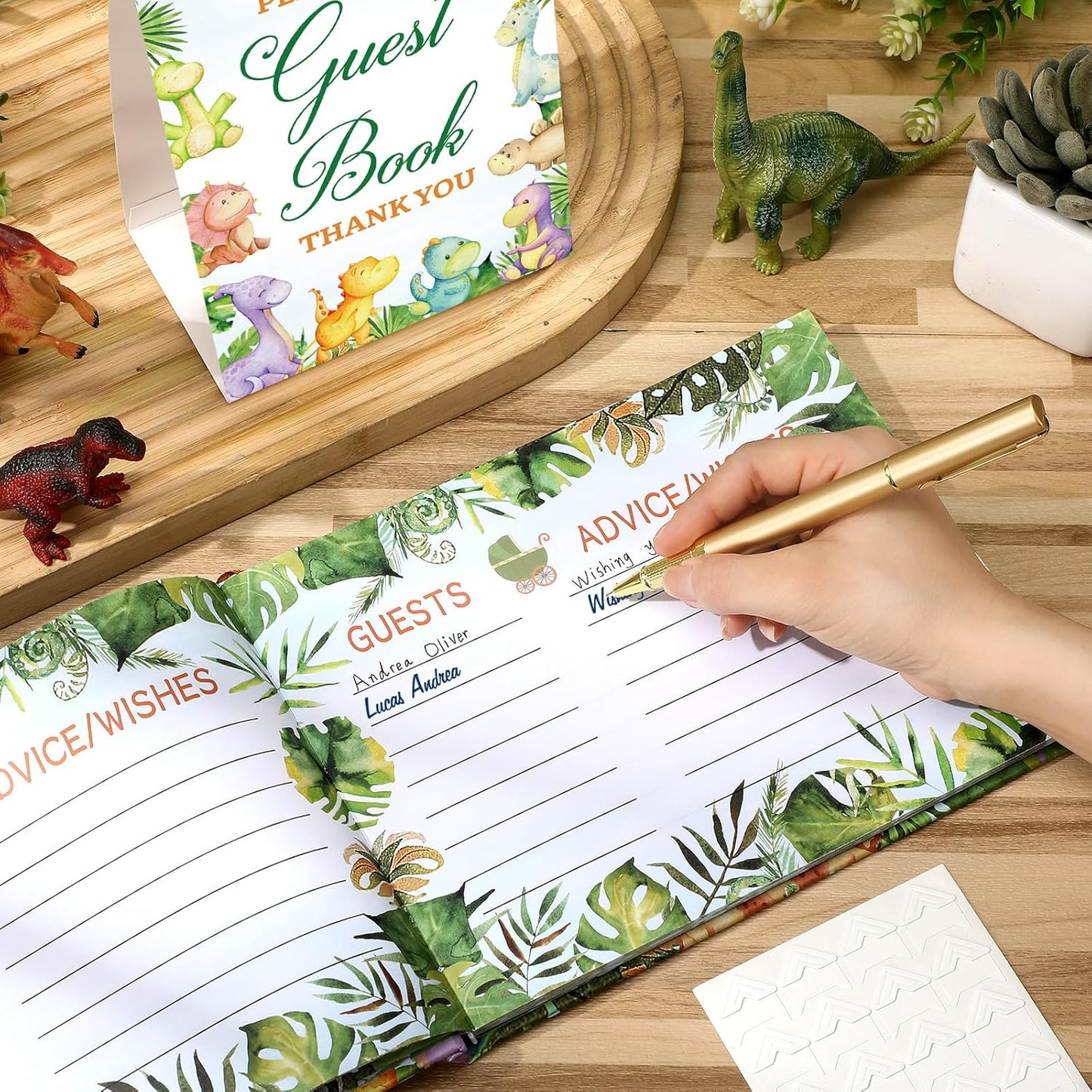 Fuyoooo 27 Pcs Safari Animal Baby Shower Guest Book Set Baby Shower Sign in Guest Floral Book Place Table Cards with Gold Pen Adhesive Photo Corner for Birthday Party