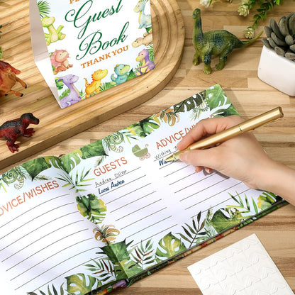 Fuyoooo 27 Pcs Safari Animal Baby Shower Guest Book Set Baby Shower Sign in Guest Floral Book Place Table Cards with Gold Pen Adhesive Photo Corner for Birthday Party