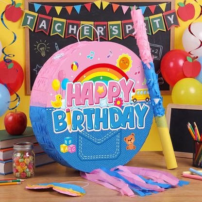 Jexine Birthday Block Piñata Set Birthday Building Piñata with Blindfold, Bat, Stick Blocks Party Supplies for Carnival Fiesta Party Supplies Event Decoration
