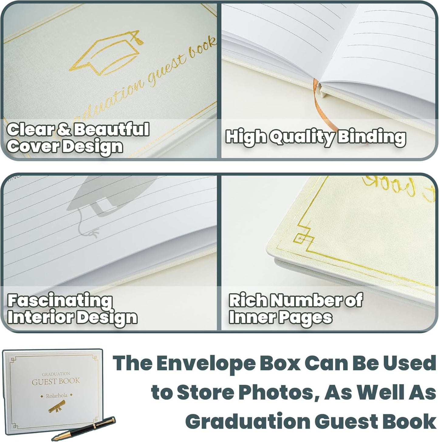 2026 Graduation Guest Book - Elegant 7x9 Inch White, Graduation Memory Book 2026 with Premium 120 Pages, 2026 Graduation Guest Sign in Book for College Graduates (Classic Graduation Gift)