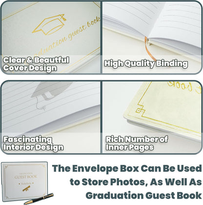 2026 Graduation Guest Book - Elegant 7x9 Inch White, Graduation Memory Book 2026 with Premium 120 Pages, 2026 Graduation Guest Sign in Book for College Graduates (Classic Graduation Gift)