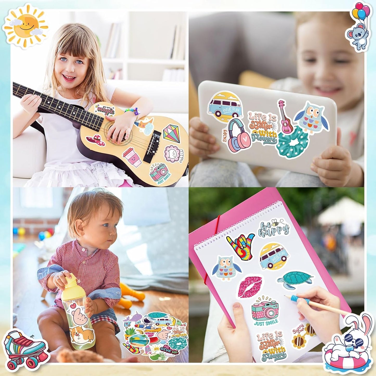 Wninbu 200 PCS Cute Stickers for Kids,Water Bottle Sticker Pack for Teens Girls Boys,Waterproof Vinyl Animal Stickers for Water Bottles,Skateboard,Laptop Students Classroom Decor Prizes (Cute 200 pcs)