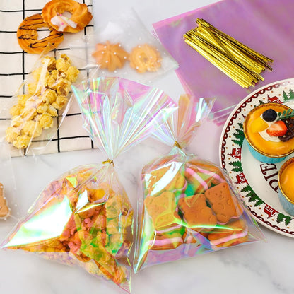 SUREHOME Cellophane Bags, 100 Pack Clear Gift Bag Cellophane Treat Bags with Ties 6x10 Inch Plastic Small Cello Candy Bag for Birthday Party Favors Goodie valentines Cookies Bakery Snack Popcorn Wraps