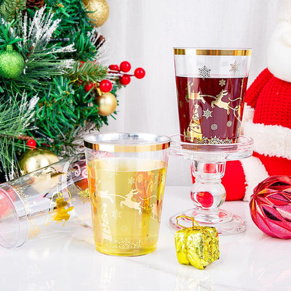 supernal 100pcs Gold Plastic Cups 12 oz, Glitter Clear Disposable Cups Heavy Duty, Fancy Plastic Cocktail Tumblers for Wedding, Parties Champagne & Mixed Drinks