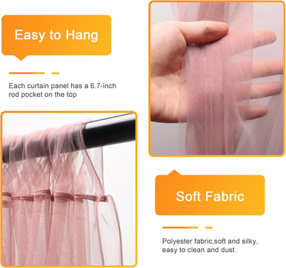 Fomcet Tulle Backdrop Curtains with Lights String White 10FT X 8FT Sheer Curtain with Lights Tulle Curtains Backdrop for Wedding Birthday Party Baby Shower Photo Shoot (2 Panels 5x8FT)