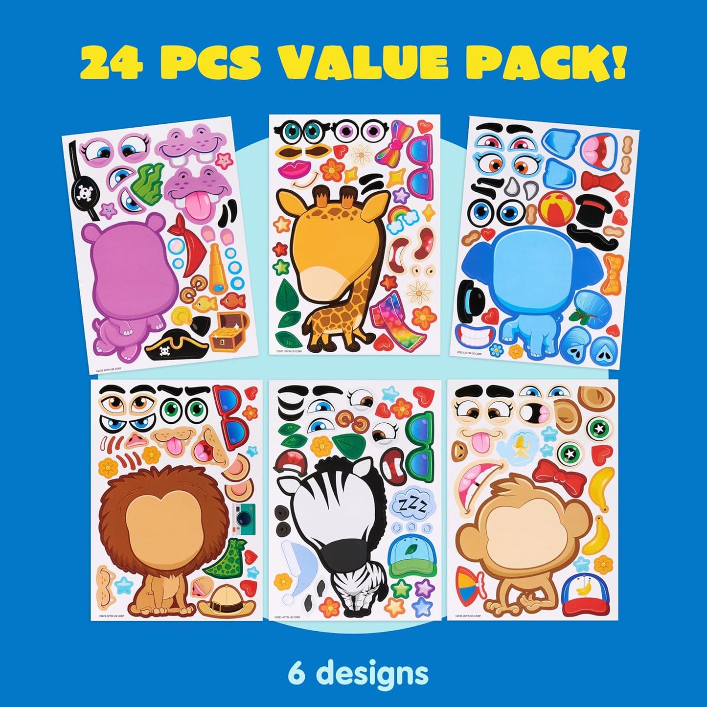 JOYIN 24 Sheets 9"x6" Make a face Stickers for Kids, Make Your Own Stickers with Unicorn, Dinosaur, Sea and Safari Animals, Party Favors Kids Crafts, Goodie Bags Stuffers Classroom Activities